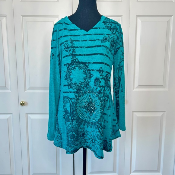 Xception Teal & Black Long Sleeved Embellished Tunic Size M - Picture 3 of 5